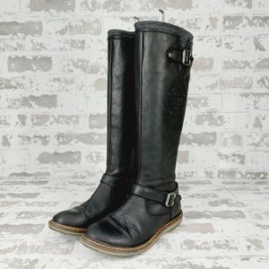 Bjorn Borg Round Toe Black Leather Buckle Knee High Boots W265